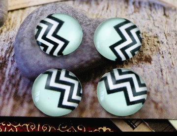 12mm Cabochons, in chevron print mint